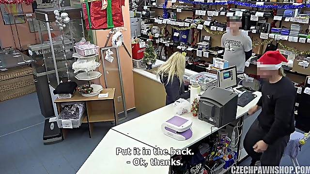 Czech golden-haired is sucking a alt hard ramrod in a pawn shop, previous to getting stuffed with it