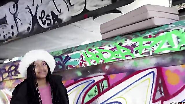 GERMAN SCOUT - No cum drum Anal Sex at Pick Up Casting for Ebony Beauty Vicky Menage