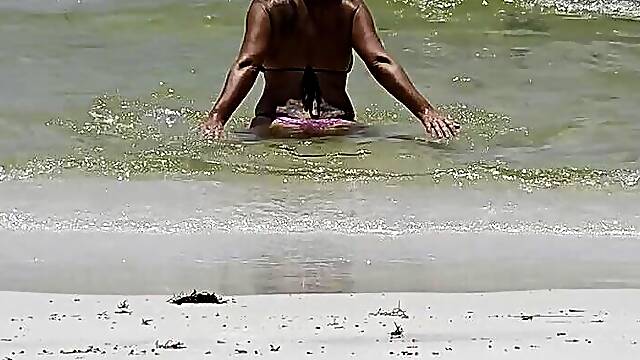 Hot Abbs out on the beach