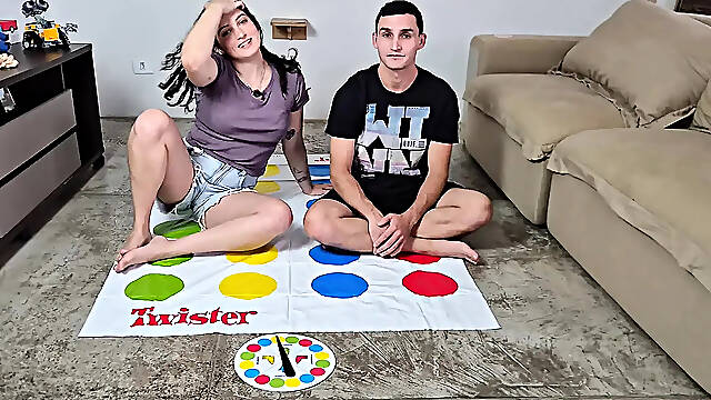 Rafaela and Igor dive into a seductive game of Disrobe Twister
