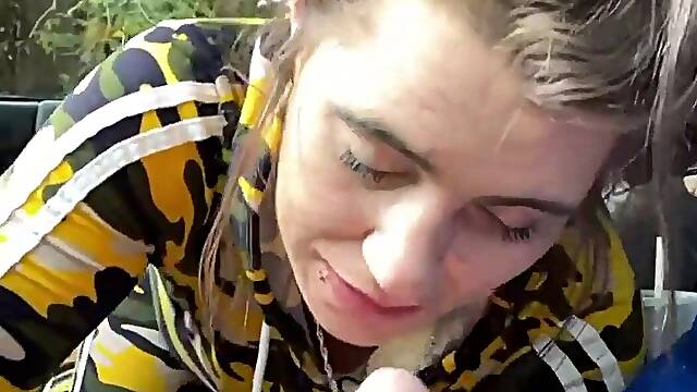 White crackhead sucks a shlong and takes a load of cum in her throat at the end