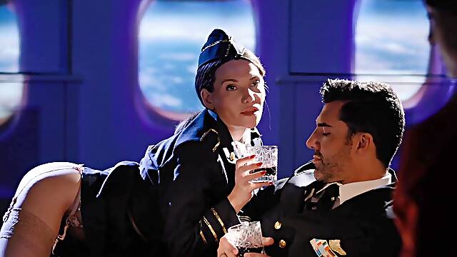 Stewardess Subil Arch and Anna De Ville in hot threesome