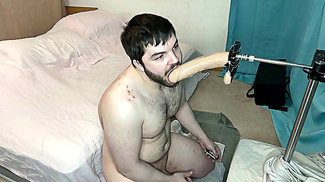 White slut cums while attempting to balls deep face ravage nine inch dildo