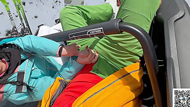 Outdoor Risky smash on Ski Slope with perfect bod black-haired
