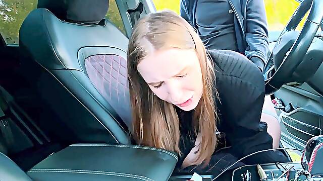 Car biotch Sucks & Gets Fucked After Catching a Public masturbate - pov