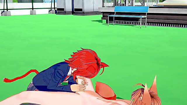 Yaoi - Catboy oral pleasure to Foxboy with spunk in his gullet