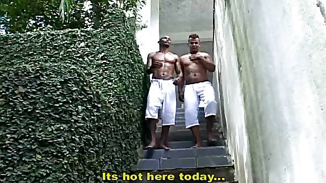 After training, two well-built muscular men have their first gay oral and anal sex with powerful orgasm
