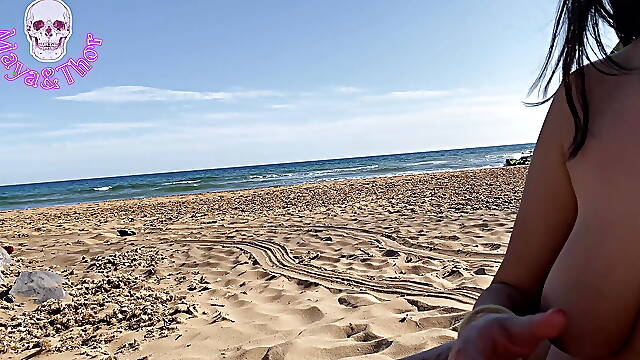 SPANISH girl sucks it on a PUBLIC BEACH