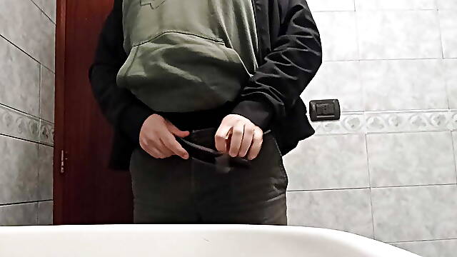 Playing with my dirty foreskin in a public toilet