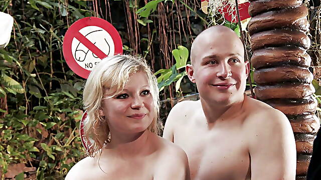 A chubby german babe pleasing a long cock near the pool