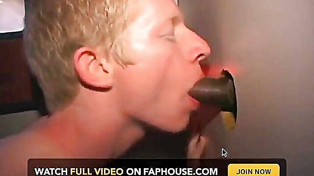 Blonde White Boy Toy Penis Sucking Glory Hole Gay God Swallowing Black Cocks Too!