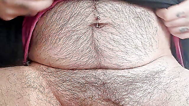 Hairy boy masturbates and cums before taking a shower