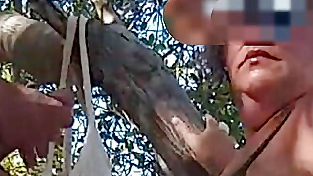 A nervous and risky fuck and cumshot in the woods on the beach after a naughty walk