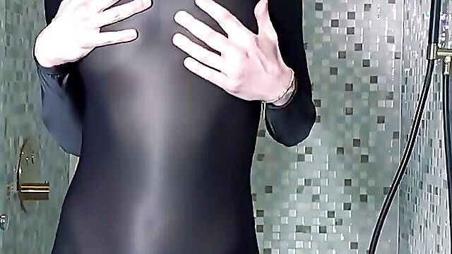 Super Shiny Spandex Catsuit Tease!