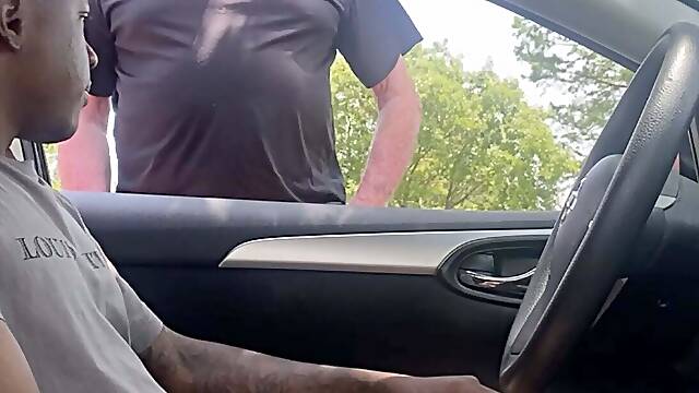 Older neighbor catches me stroking