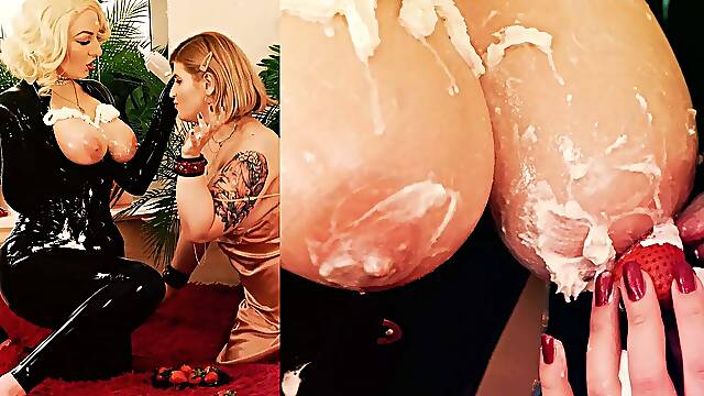 Lesbian Romantic Fuck: Latex and Whipped Cream, Big Boobs and Moans, Foot Fetish and Shiny...