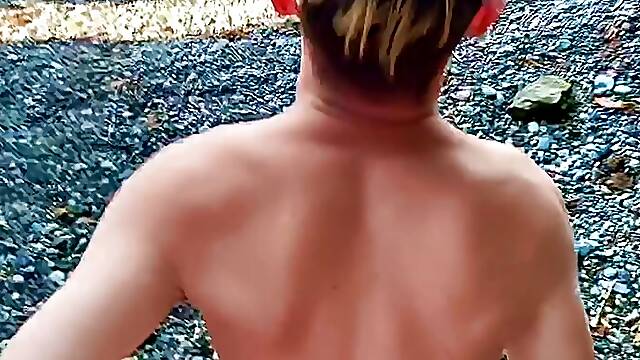 Young twinks jerking off and fucking on a public beach