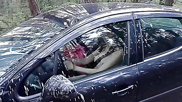 My wife came naked to the forest by car.