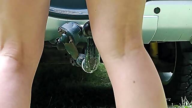 Man fucks wife in ass along with trailer hitch