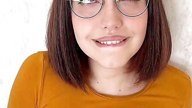 Brunette babe with glasses Ksenia loves deep sucking and passionate fucking with dildo.