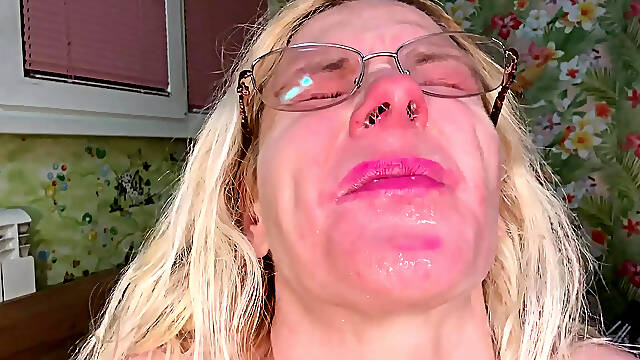 Degrade my face with spit, snot and slap,show my throat and nose