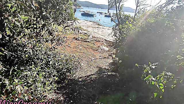 French Girl Sucking Amateur on Nude Beach public in Greece to stranger with cumshot - MissCreamy