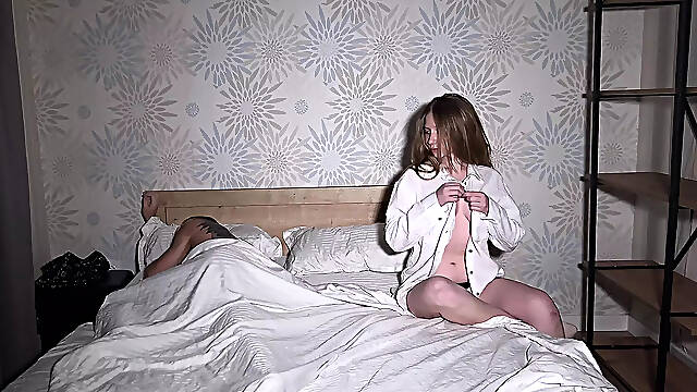 Cuckold watches his stepfather fuck his cheating new girlfriend in front of him