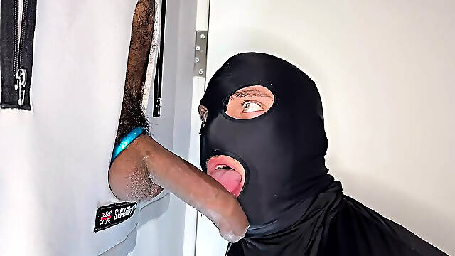 Gloryhole Action with Big Latino Cock Cumming