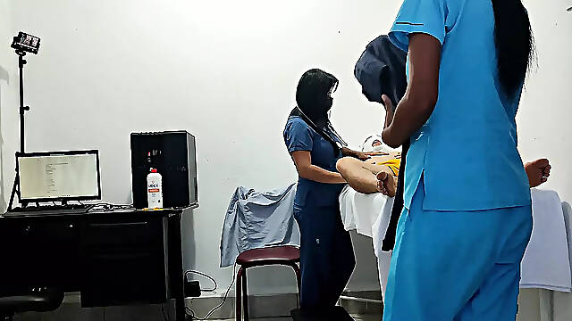 IT HAPPENED AT THE CLINIC!! A FEMALE DOCTOR AND NURSE SEDUCE A PATIENT. THEY FUCK HIM ON THE STRETCHER