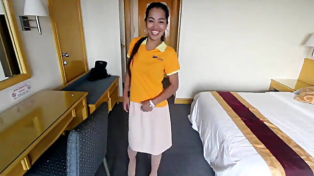 A sexy Asian flight attendant fucks on her layover