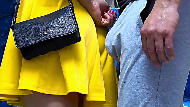 Risky Handjob Inside Public Transport! Dirty Stranger Ejaculate Using Girls Hand