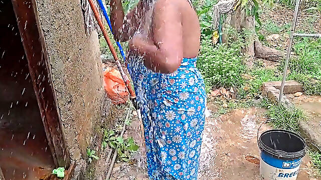 Hot Step Mom Bathing Outdoor