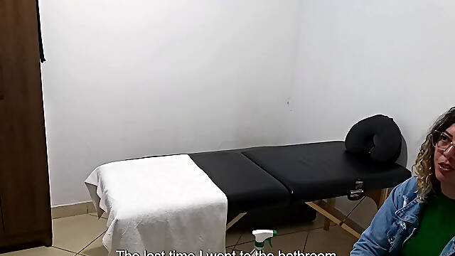 Real doctor examines the patients anus and breasts.