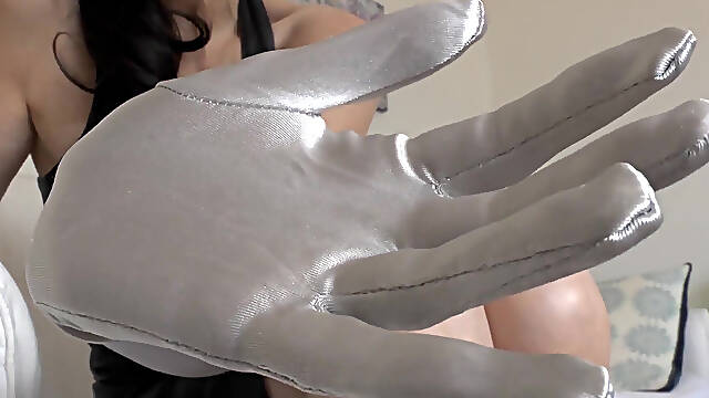 Long, Shiny Silver Satin Gloves Turn You on so Much - Lady Victoria Valente