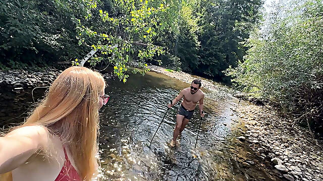 Wet Outdoor River Sex: POV Doggy, Cowgirl &amp; Messy Belly Cumshot - Real Amateur Couple