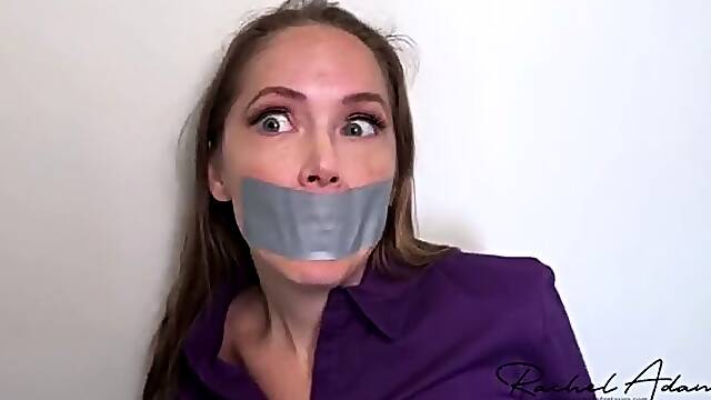 Gagged and taped secretary struggles