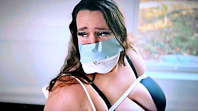 POV: You Are The Intruder Who Ties Up Celia & Gags Her With Her Own Socks (4K) - Celia Ray - pov, rope bondage, chair tied, mouth stuffed with her own socks, tape gag, bra, panties