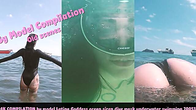 HD COMPILATION by model Latina Goddess ocean siren dive mask underwater swimming 70053