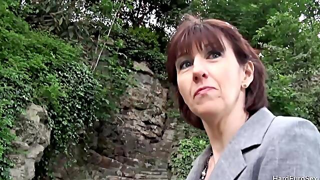 Skinny mature cocksucker also takes anal