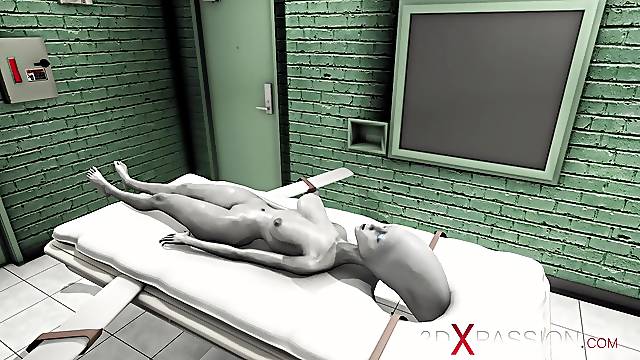 Female alien in a jail gets fucked hard by a hot dickgirl in a mask