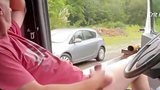 With the door open, Im flashing off. A pig drives by and stares at me.