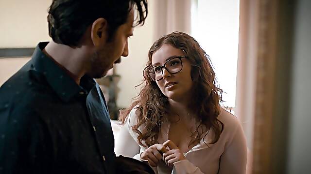 Curly redhead feels interested in fucking with her stepdad
