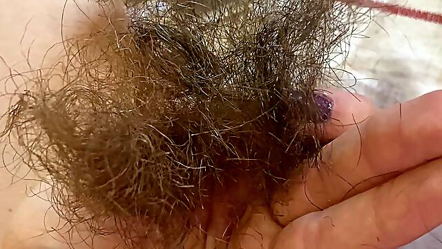 Trimming my super long pussy hair closeup