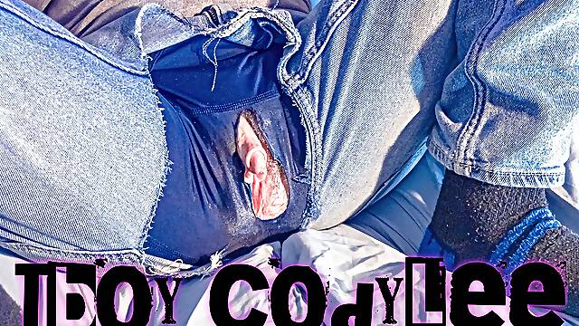 Cutting TboyCodyLee's clothes exposing his tits and dick