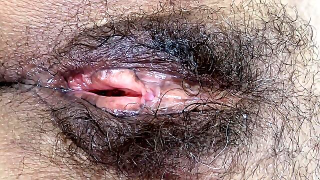 Beautiful Stepmother Showing off Her Big Hairy Pussy Before Being Fucked and Licked