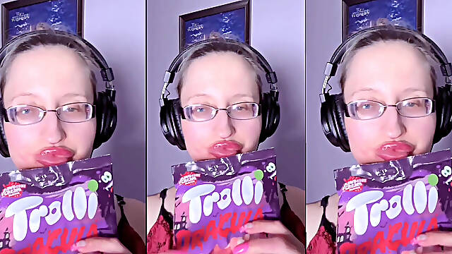 Asmr Teeth Candy Eating - Asmr, Eye Glasses, Gianess, Lipstick, Big Lips, Mough, Food, Face Fetish, Long Nails