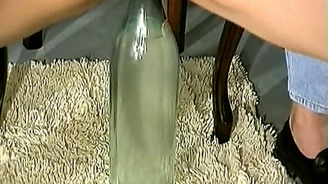 Blondie From Germany Tries to Pu Huge Bottle Down Her Pussy