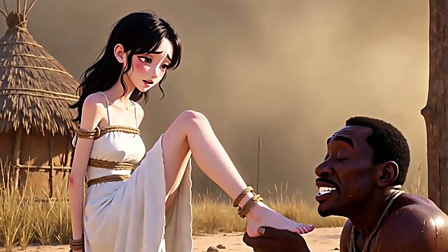 White Woman Tied in Africa - African Man Licking Her Feet