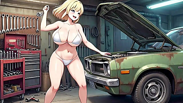 Funny Jokes and Boobs in Car Garage, Ai Animation