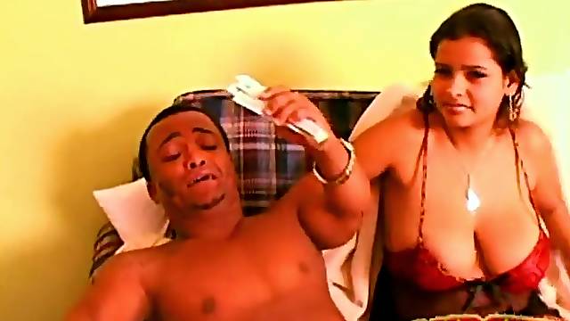 Midget sucks her big sexy tits lustily